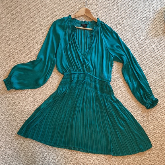 Current Air from Anthropologie Green/Teal Blue Silky Dress - Picture 11 of 14